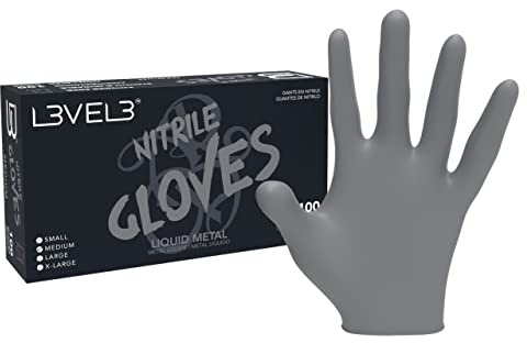 L3VEL3 Silver Nitrile Gloves - Delivers Outstanding Protection - Puncture and Chemical Resistant - Touchscreen Compatible - Made of Synthetic Rubber - Provides Optimal Flexibility - Size S - 100 pc