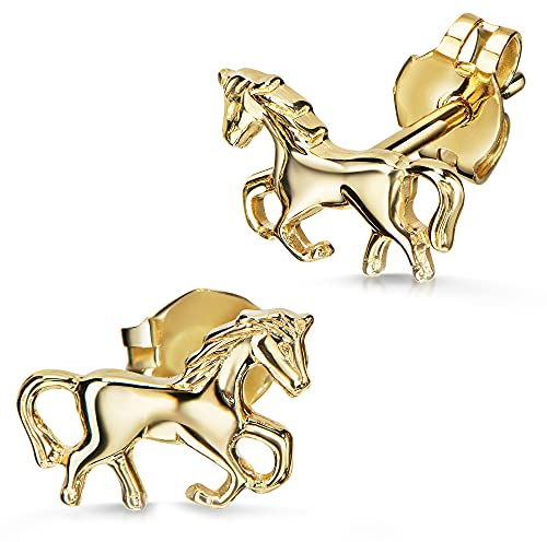 XAANA Mädchen-Ohrstecker Pferd 925 Sterlingsilber vergoldet AMZ0561