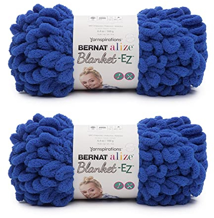Bernat Alize Blanket-EZ Super Soft Looped Yarn for Beginners, Hand Knitting- No Needles or Hooks Needed, Bright Blue 2 Pack