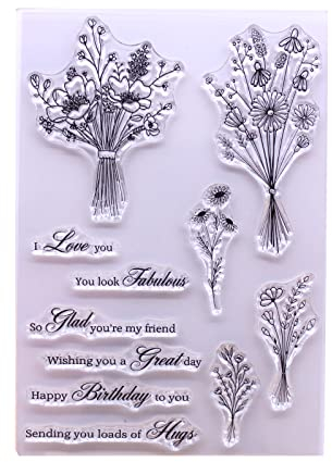 ECMQS Klar Silikonstempel, Blumensträuße Segensworte, DIY Transparenter Stempel, Clear Stamps, Kunsthandwerk Prägedekor Für Die Kartenherstellung, DIY-Scrapbooking Fotoalbum-Dekoration