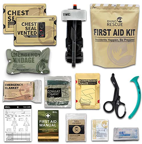 RHINO RESCUE IFAK Trauma Kit, First Responder Trauma Kit, Militärische Erste-Hilfe-Kit mit Tourniquet, Chest Seal, 6IN Israeli Bandage, 2 komprimierte Gaze (mit 11 STK)