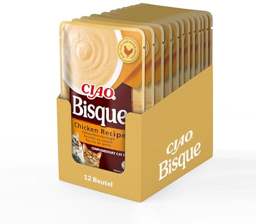 INABA Ciao Bisque Katzenfutter Nass mit 30% Hühnerfleisch und 86% Feuchtigkeit | Getreidefrei, Zuckerfrei, Keine Nebenerzeugnisse | Cremige Paste und Leckere Katzensuppe aus Japan 40 g (12er Pack)