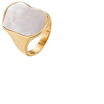 Statement-Ringe, zierlicher, Trendiger, zarter Vintage-Muschel-weißer Perlmutt-Goldring Party für Sie (Farbe : Gold, Größe : Size 8)