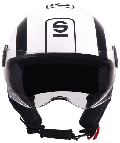 Sparco Riders SP601 Demi-Jet Motorradhelm, Scooter Helm ECE 22.06 Homologiert, Demi-Jet Helm mit Anti-Kratz-Visier und Micrometric Auslösung, WEISS/SCHWARZ, M