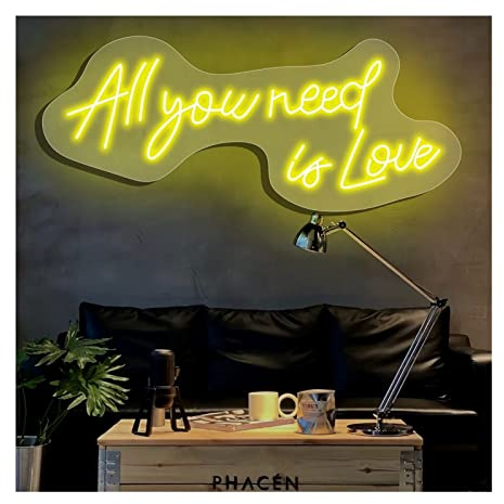 LED Neon Sign All You Need is Love LED Light Board Signs Personalized Large LED Acrylic Light Up Neon Sign For Bedroom For Wall Decor Wedding Bar Party Outdoor Happy (Lemon Yellow 70x30cm)