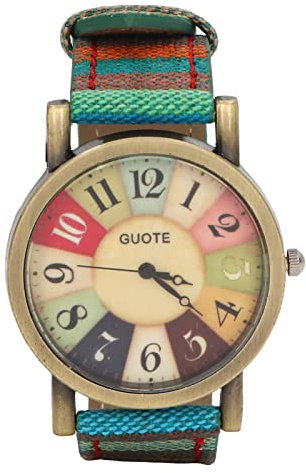 SPYMINNPOO Uhr mit Regenbogenmuster, Mehrfarbig, Bohemian-Stil, Messing, PU-Leder, Knopfbatterie, Damen-Hippie-Uhr Als Geburtstagsgeschenk (Blau)