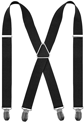 Mens Braces X Shape with 4 Clips, Elastic Adjustable Suspenders Braces for Men Trousers, Mens Suspenders Braces Business Wedding Casual