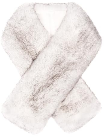Futrzane Siberian Schal - Fell Schal Damen - Winter Pelzkragen Elegant Pelzschal (Weiß mit Schwarz Siberian)