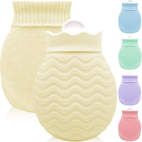 Kleine Wärmflasche mit Bezug - 320ml Mini Silikon Wärmflasche für Warm- und Kaltkompressen, Hand-Fuß-Bettwärmer, Ideal für Menstruationsbeschwerden, Schmerzlinderung