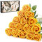 Cloudecor 15Pcs Small Fake Roses Velet Roses Long Stem Artificial Flowers Silk Flowers for Home Wedding Decoration (Pearl Roses,Yellow)