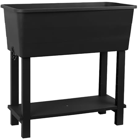 simpa XL Double-Tiered Raised Bed Black Plastic Trough Planter Long Pot - 76.5cm (L) x 74cm (H) x 36.5cm (D)