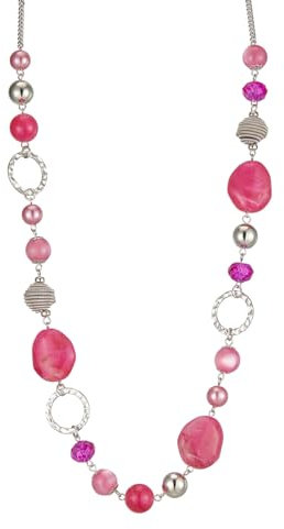 BULINLIN Long Beaded Silver Necklace for Her Crystal Bead Sweater Chain Fashion Jewelry Necklace Birthday Gifts for Women Mum (Hot pink)