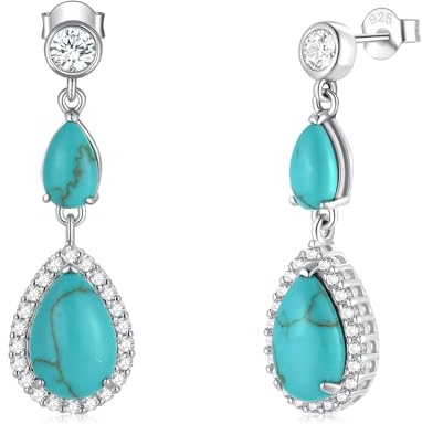 FANCIME Türkis Ohrringe 925 Sterling Silber Tropfen Träne Türkis Zirkonia Anhänger Hängend Ohrstecker Boho Schmuck Geschenke für Damen Frauen Mädchen