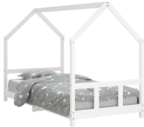 vidaXL Kinderbett, Kinder Bettgestell mit robusten Latten, Hausbett für Kleinkinder ab 4 Jahren, Einzelbett Kinder Jugendbett Holzbett, Weiß 90x200 cm Massivholz Kiefer