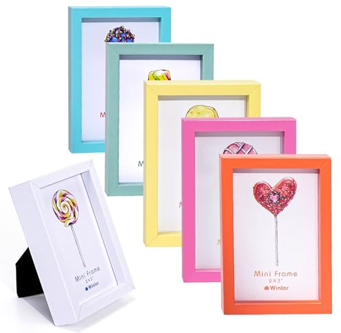 Winlor Mini Fotorahmen 2x3 6er Pack, Magnetischer Bilderrahmen für Kühlschrank & Schreibtisch Deko, Kleine Bilderrahmen für Instax Mini Fotos, Geldbörsenfotos & Kinderzimmer, Bunt