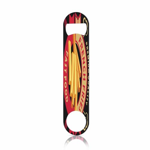 TASDANA French Fries Stainless Steel Bottle Opener Fast Food Restaurant Fork Fried Crispy Potatoes Red Black Yellow Flat Beer Bottle Opener Keychain for Home Kitchen Bar Restaurant Party Birthday Gift