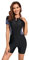 Odizli Boyleg Swimsuit Women Ladies Swimming Costume Long Sleeve/Short Sleeve Floral Zip Up One-Piece Modest Swimwear Muslim Burkini Neoprene Rash Guard Surf Bathing Wet Suits Wetsuit Black Grey XXL