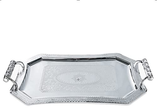 Bandejas decorativas para servir de acero inoxidable grabado, bandeja de desayuno para cocina, bandeja de comida (plata)