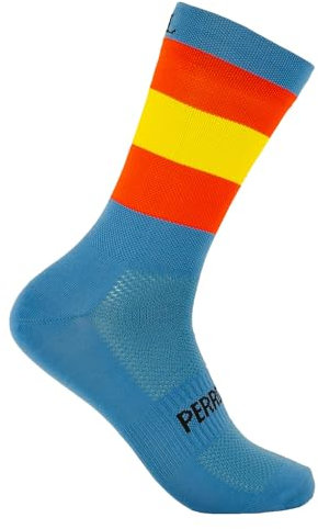 PERRO LOCO CLOTHES Calcetines BANDERA ESPAÑA Ciclismo para hombres y mujeres. Colores originales, sin costuras. Antiolores. Fabricados en España. (Bandera 34-36 Azul)