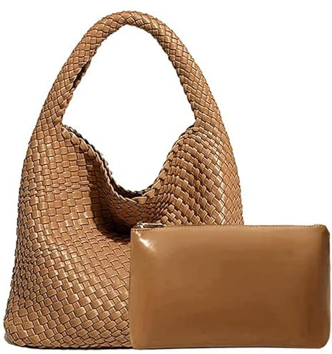 Yuxier Gewebte Tote Handtasche für Frauen Veganes Leder Hand Tote Stricktasche Große Gewebte Geldbörse Gewebte Handtaschen Geflochten, braun, M