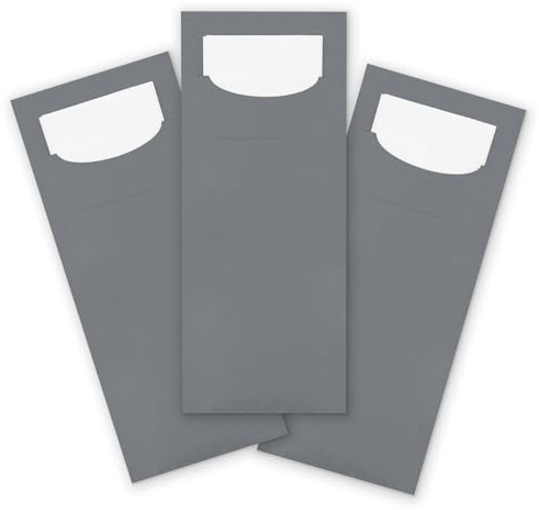 itenga 100x Bestecktasche aus Papier mit weißer Serviette Gastronomie Veranstaltung Feier… (dunkelgrau)