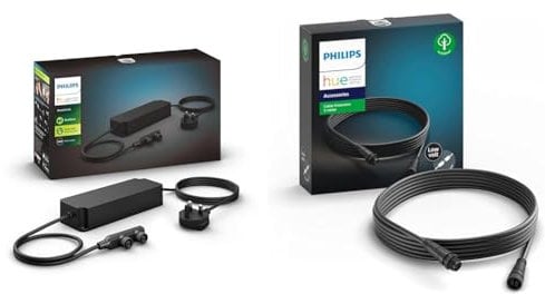 Philips Hue Outdoor Power Supply 100w, Black & Outdoor Extension Cable 5M, Black