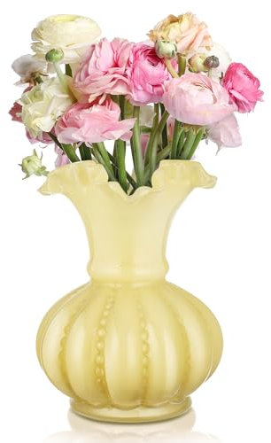 Joeyan Vase Décoratif,Grand 20cm Jaune Vases à Fleurs en Verre Vintage,Fait à la Main,Centres de Table,Vase sur Pied épais Coloré pour Décorer Les Tables de Mariage,Maison Rustique,Salon,Bureau,Ferme
