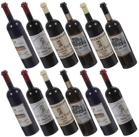 UPKOCH 12pcs Dollhouse Wine Bottles, 1:12 Scale Miniature Red Wine Bottles, Assorted Colors, Dollhouse Kitchen Accessories, Simulation Decor and Photography Props, 3.90x0.50x0.50cm