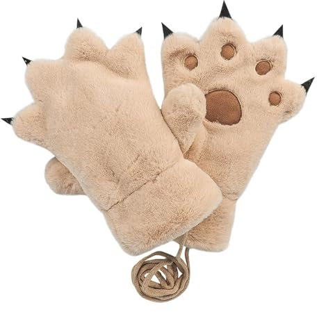 Therian Paws Warme Plüsch Handschuhe für Katzenpfoten - Fluffy Cosplay Katzenhandschuhe - Winterhandschuhe für Damen und Teenage Girls (Braun, M)