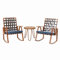 GZDZ 3-teiliges Schaukelstuhl-Set, Outdoor-Schaukelstuhl, Terrasse, Bistrostuhl mit dunkelblauem Sitzkissen, Tisch aus gehärtetem Glas (dunkelblau)