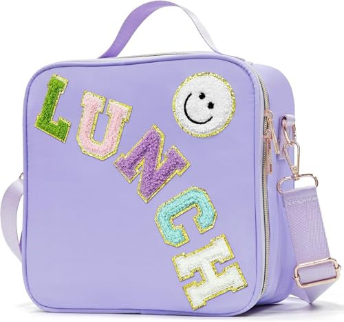 ZAKSTAR Insulated Lunch Bag for Kids and Women - Large Preppy Lunch Bag with Adjustable Shoulder Strap - Leakproof Girls Lunch Bag for School, Travel, Office, BBQ (Purple)
