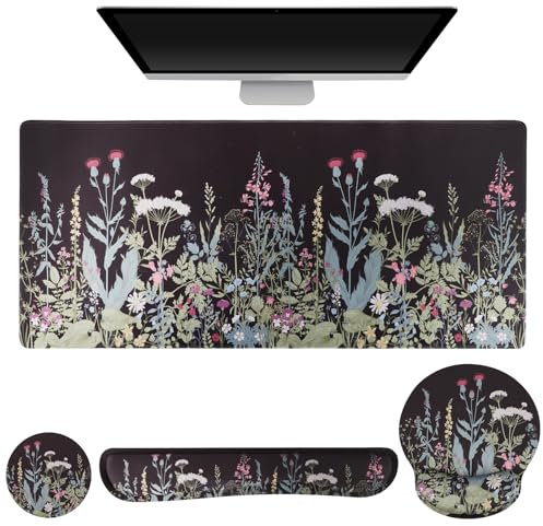 4-IN-1 Mouse Mat Set,Large Desk Mat + Mouse Pad Wrist Support + Keyboard Wrist Rest + Cup Pad,Keyboard Mat for Games office Home Use,Waterproof,Non-slip for Comfortable Typing, Pain Relief