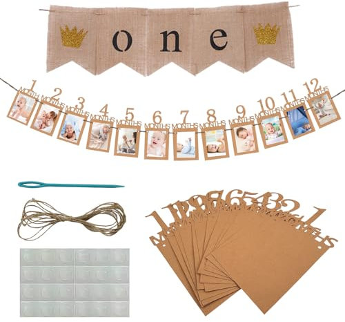 Fotogirlande 1. Geburtstag, 12 Monats Girlande Mit Foto, Kraftpapier Baby Dekoratio, Braun Foto Banner Für 1 Bis 12 Monate