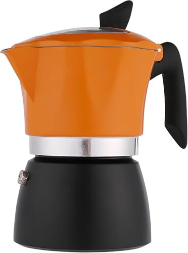 Moka Pot, 6 Cups Stovetop Espresso Maker,Italian Stovetop Coffee Makers Percolator,Manual Cuban Coffee Percolator Machine Italian Espresso Greca Coffee Maker for Mocha Cappuccinos, Lattes (Orange)