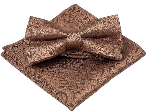 ASFWAGQ Fliege Herren Set Verstellbare Fliege aus Satin Polyester Vorgebunden Fliege mit Einstecktuch für Herren Einfarbig Einstellbar Smoking Fliege für Hochzeit Party Weihnachten Halloween (braun)