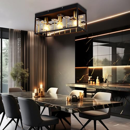Ceiling Light Crystals Dining Room Lamp Design Ceiling Light 3-Bulb Metal Black Gold 3x E27 Socket L x W x H 45 x 18 x 20 cm