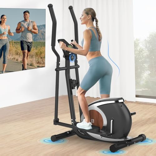 Neezee Elliptical Cross Trainer For Home Use, Ultra-Quiet Compact Cross Trainer, 16 Levels of Magnetic Resistance Elliptical Machine, Pulse Sensors, LCD Display, Device Mount, 120KG Capacity