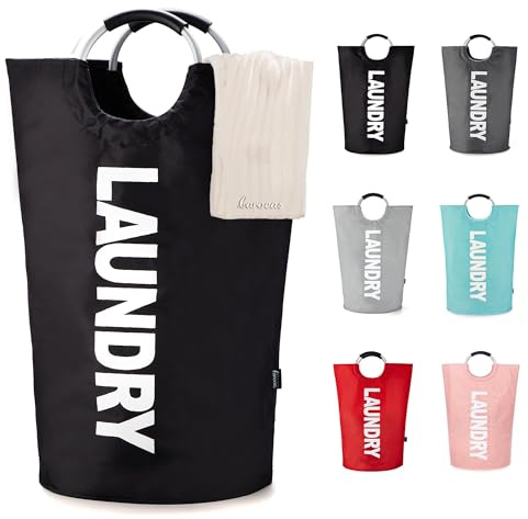 Caroeas 125L Collapsible Laundry Basket, Waterproof Laundry Bag for Baby, Large Washing Basket with Padded Handles Stands Up Well for Easy Storage, Black
