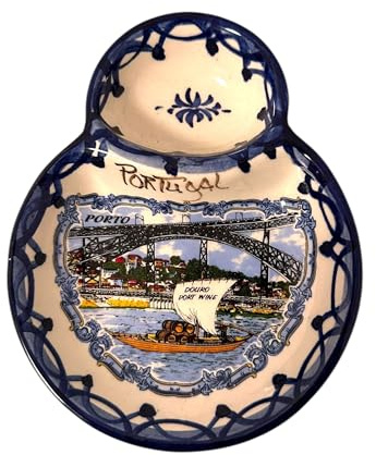 Portugiesisches handbemaltes Keramiktablett für Oliven, Saucen, Salat, schönes Touristengeschenk aus Portugal (Fluss Porto Douro)