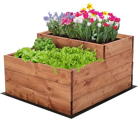 MODO24 Hochbeet Holz, 2-stufiger, Blumenkasten 36x60x63 cm, Braun | Komplettes Anzuchtset inkl. Schrauben, Dekoratives Gemüsebeet, Kräuterbeet & Blumenkasten für Garten und Terrasse