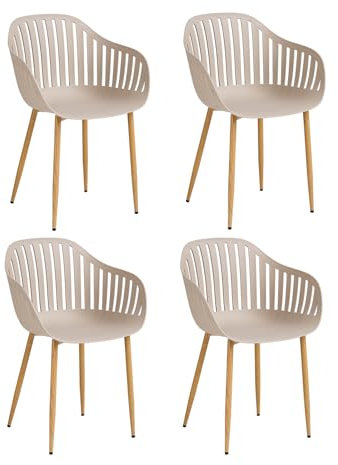 JZGORC Juego de 4 Sillas de Comedor, Silla Cocina con Reposabrazos, Silla de Polipropileno con Respaldo Hueco y Patas de Metal para Sala, Balcón, Jardín - Caqui