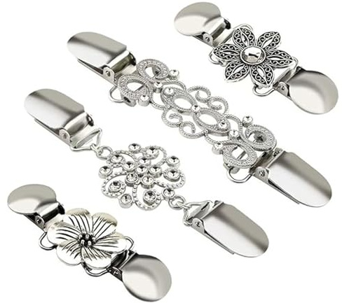 LunarCharm 4 pièces clip de taille cardigan vintage Pull clips de vêtements Boucles d'argent Chemisiers Robes fermeture de col Écharpe broches