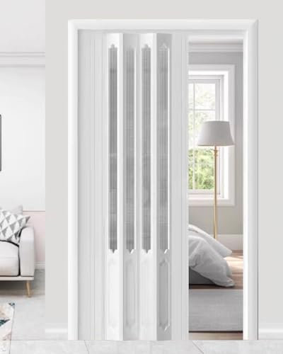 Porta a Soffietto da Interno PVC Bianco Porta Interna Alta 198cm, Porta a Soffietto per Armadio a Muro, Porta Scorrevole Pieghevole per Armadio a Muro, Dimensioni Personalizzate(38x78in (96.5x198cm))