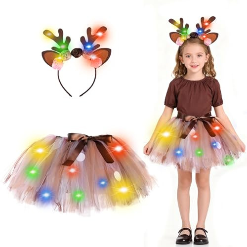 Hifot Deguisement Renne pour Enfant Fille,Serre-tête Renne avec Tutu Jupe Deguisement Animaux Cosplay Halloween Noël Costume