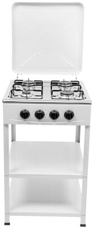 QIERF Fornello a gas indipendente rettangolare, 4 griglie, ferro, per famiglie o attività all'aperto come campeggio, pesca, viaggi con camper, 49x49x79 cm, bianco