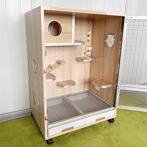 Kleintierkäfig Indoor Holz Kaninchen Chinchilla Käfig mit Rollen und herausnehmbarem Tablett für Frettchen und Meerschweinchen