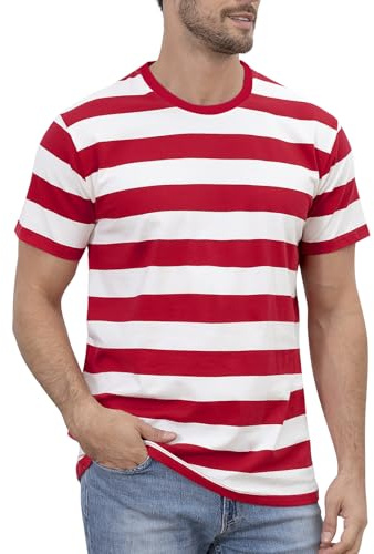COSAVOROCK Herren Breit Gestreifte Baumwolle Kurzarm T-Shirts