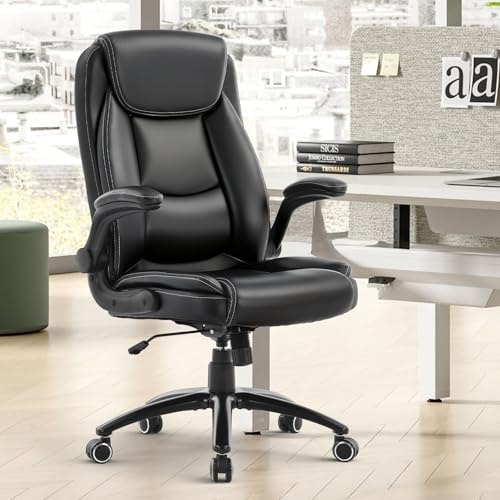 COLAMY Ergonomischer Bürostuhl, Office Bürostuhl Ergonomisch, 360° Drehung Chefsessel Schreibtischstuhl mit Hochklappbaren Armlehnen, Verstellbarer Rückenlehne, Höhe & Kippspannung, Schwarz