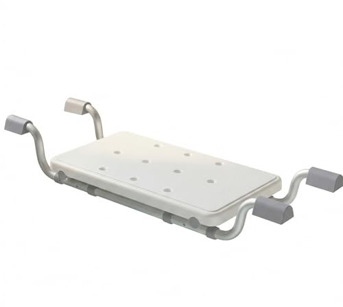 Asiento de bañera para personas mayores gris con almohadillas antideslizantes y tubo de aluminio reforzado, tabla de bañera estable de hasta 120 kg, ajustable de 71 a 81 cm