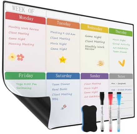 KTRIO Weekly Planner Whiteboard A4 Magnetic Whiteboard for Fridge | Chore Chart Calendar Week Plan Weekly Wall Planner Reminder Board for Meal Planning or Shopping